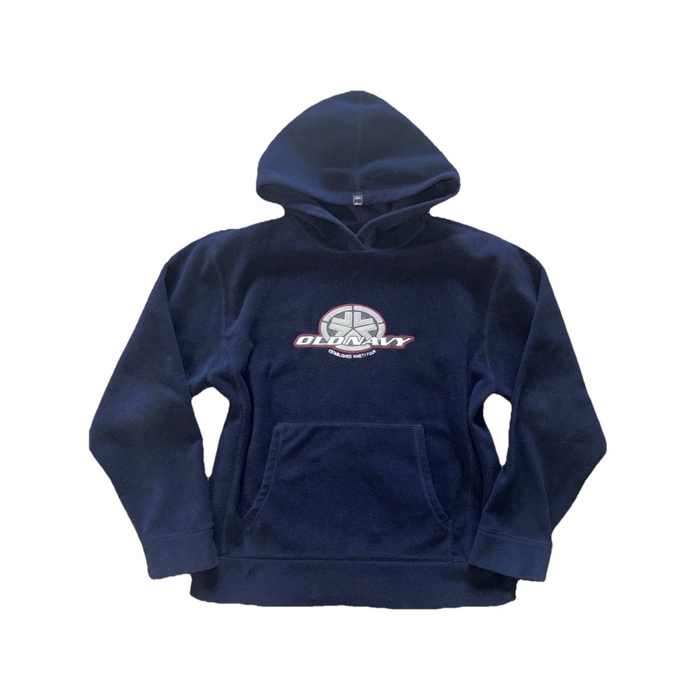 Old Navy VTG 90s Navy Blue Fleece Pocket Sweatshirt Embroidered Logo Mens Size L